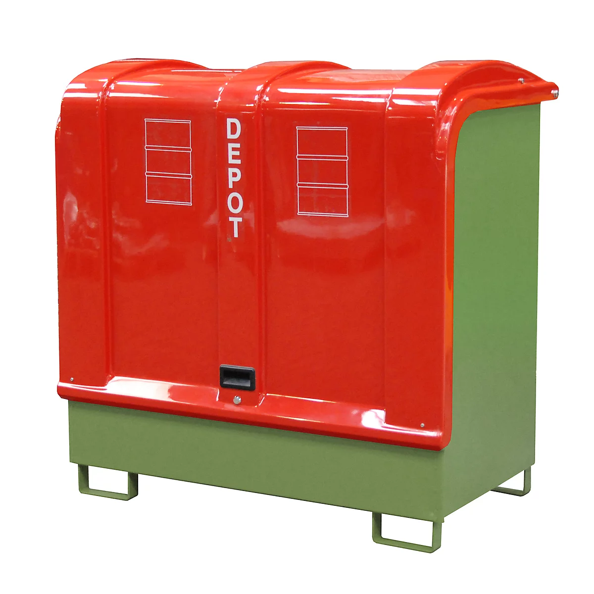 Dépôt de marchandises dangereuses type GD-B BAUER, acier, L 1460 x l 830 x H 1460 mm, volume du bac 220 litres, vert réséda RAL 6011
