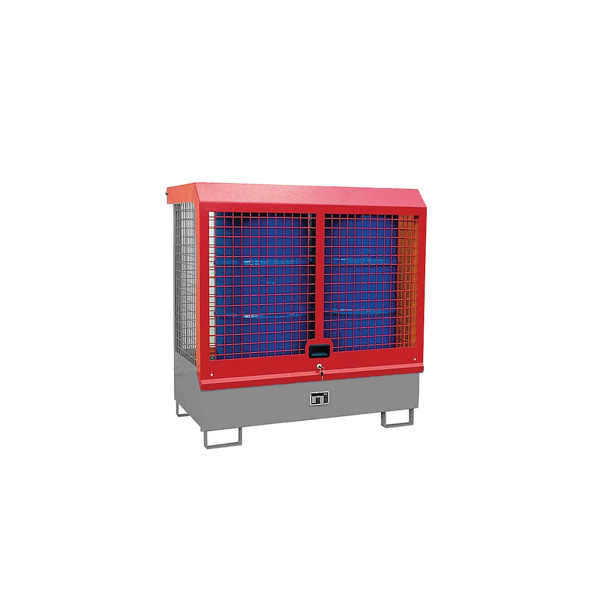Dépôt de marchandises dangereuses type GD-C BAUER, acier, L 1430 x l 820 x H 1390 mm, serrure à cylindre, capacité du bac 220 I, gris souris RAL 7005