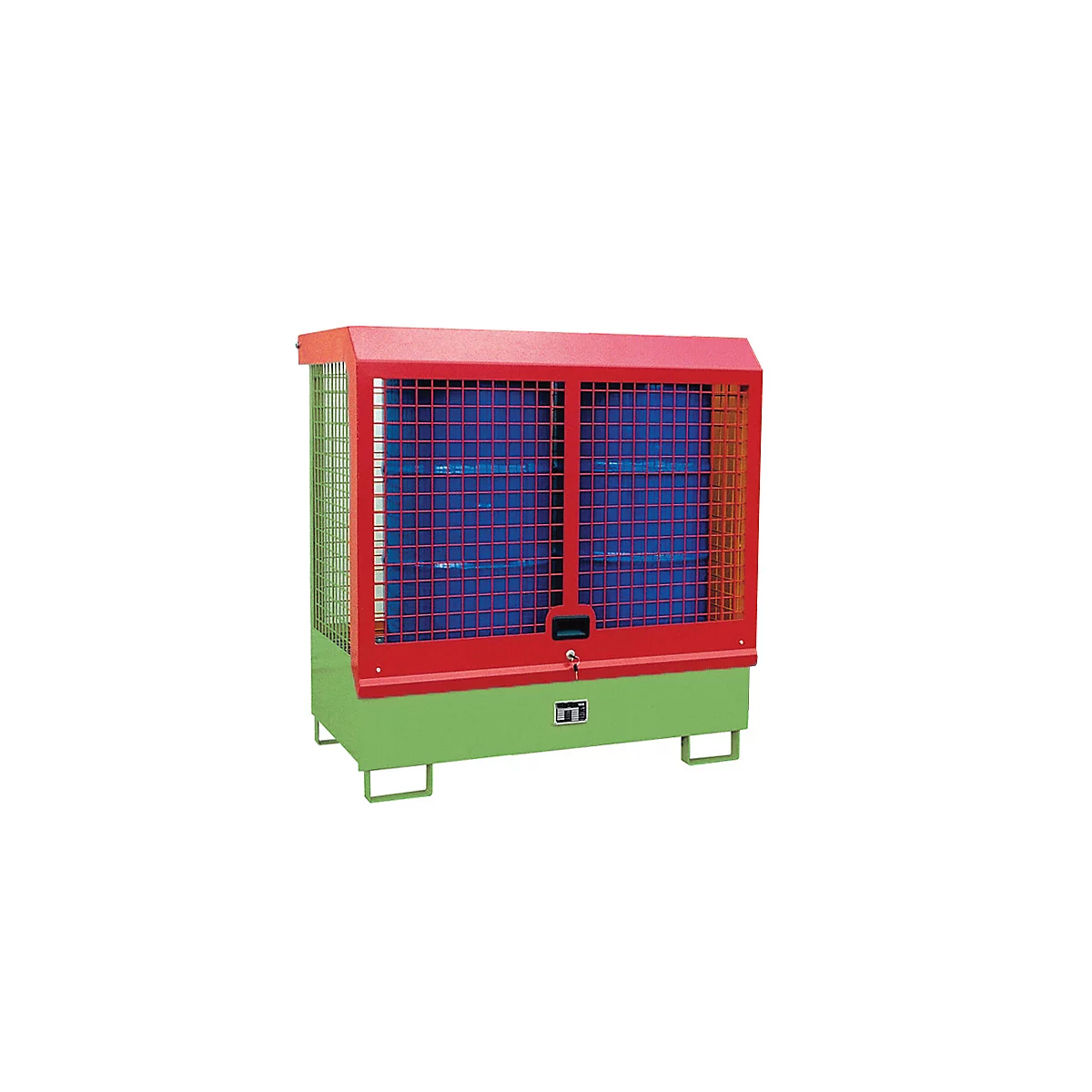 Dépôt de marchandises dangereuses type GD-C BAUER, acier, L 1430 x l 820 x H 1390 mm, serrure à cylindre, capacité du bac 220 I, vert réséda RAL 6011