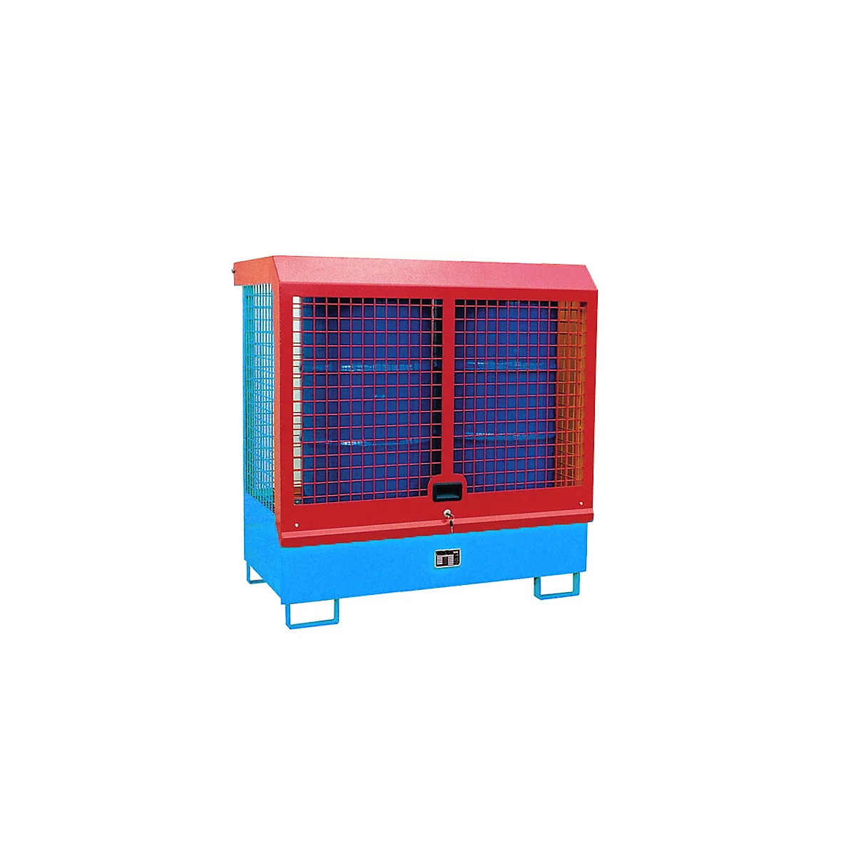 Dépôt de marchandises dangereuses type GD-C BAUER, acier, L 1430 x l 820 x H 1390 mm, serrure cylindrique, capacité du puisard 220 I, bleu clair RAL 5012