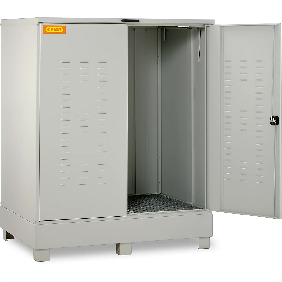Dépôt de matières dangereuses CEMO 320, en acier, capacité de la cuve 320 l, verrouillable, L 1500 x P 1200 x H 1895 mm, pour 2 x 200 l/6 x 60 l