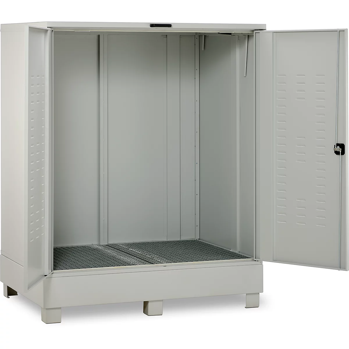 Dépôt de matières dangereuses CEMO 320, en acier, capacité de la cuve 320 l, verrouillable, L 1500 x P 1200 x H 1895 mm, pour 2 x 200 l/6 x 60 l