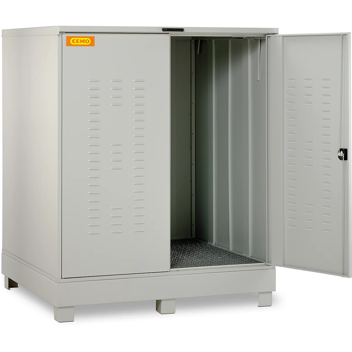 Dépôt de matières dangereuses CEMO 400, en acier, capacité du bac 400 l, verrouillable, L 1500 x P 1500 x H 1895 mm, pour 4 x 200 l/9 x 60 l