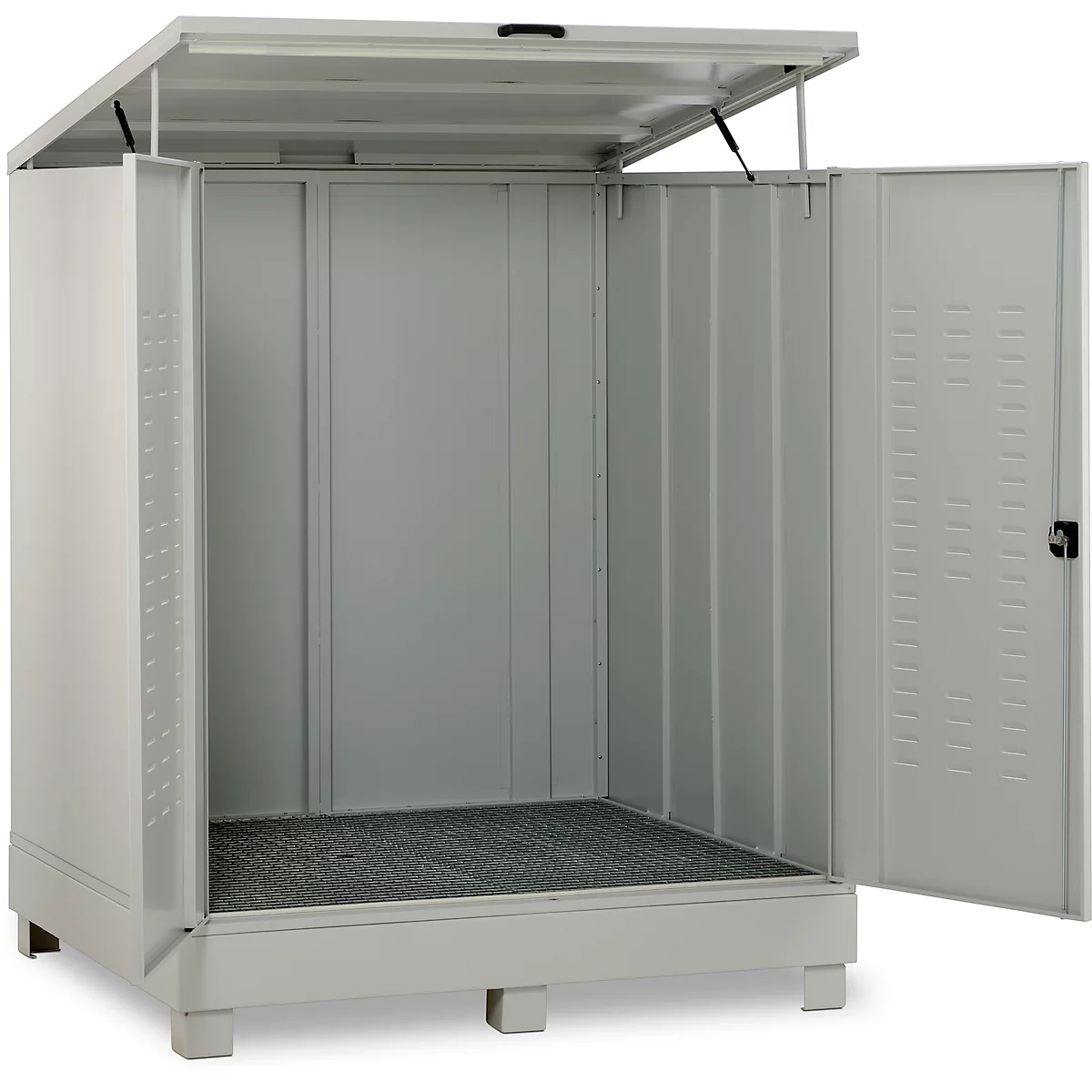 Dépôt de matières dangereuses CEMO 400, en acier, capacité du bac 400 l, verrouillable, L 1500 x P 1500 x H 1895 mm, pour 4 x 200 l/9 x 60 l