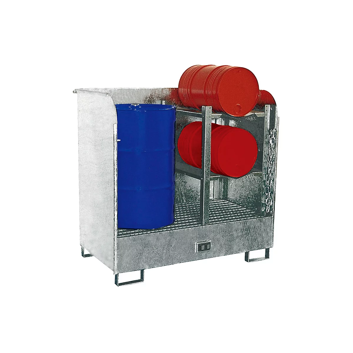 Dépôt de matières dangereuses de type GD-A BAUER, acier, L 1420 x l 750 x H 1370 mm, capacité du bac 220 litres, galvanisé à chaud