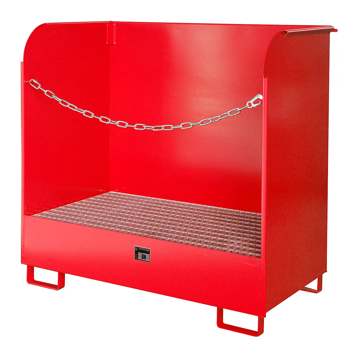 Dépôt de matières dangereuses type GD-A BAUER, acier, L 1420 x l 750 x H 1370 mm, volume du bac 220 litres, rouge feu RAL 3000