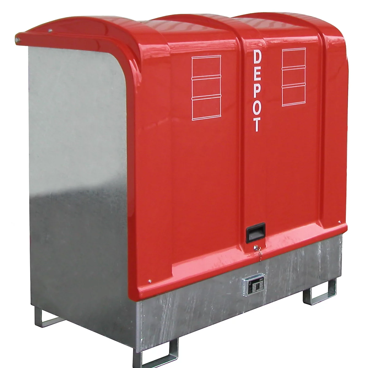 Dépôt de matières dangereuses type GD-B BAUER, acier, L 1460 x l 830 x H 1460 mm, capacité du bac 220 litres, galvanisé à chaud