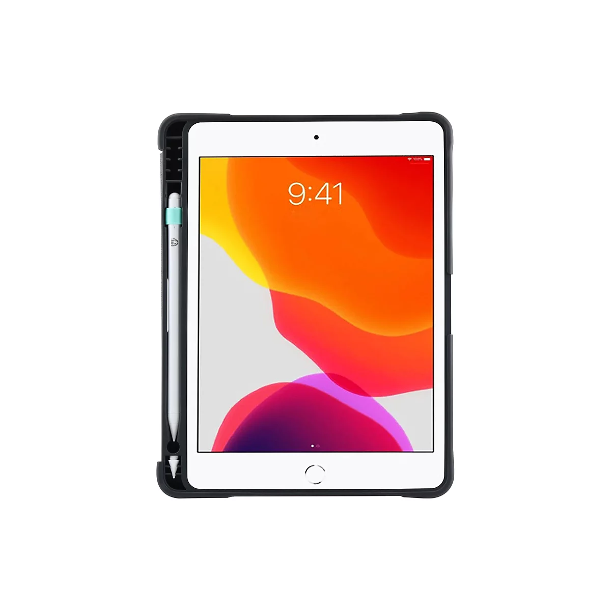 Ein iPad Mini mit Schutzhülle, Stift, Display mit Uhrzeit 9:41.