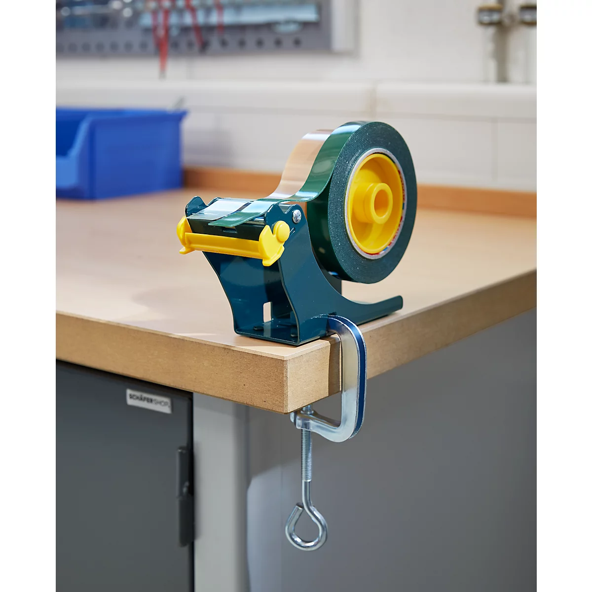 Dérouleur de table pour ruban adhésif Duo, avec pince-étau, L 175 x l 67 x H 130 mm, métal