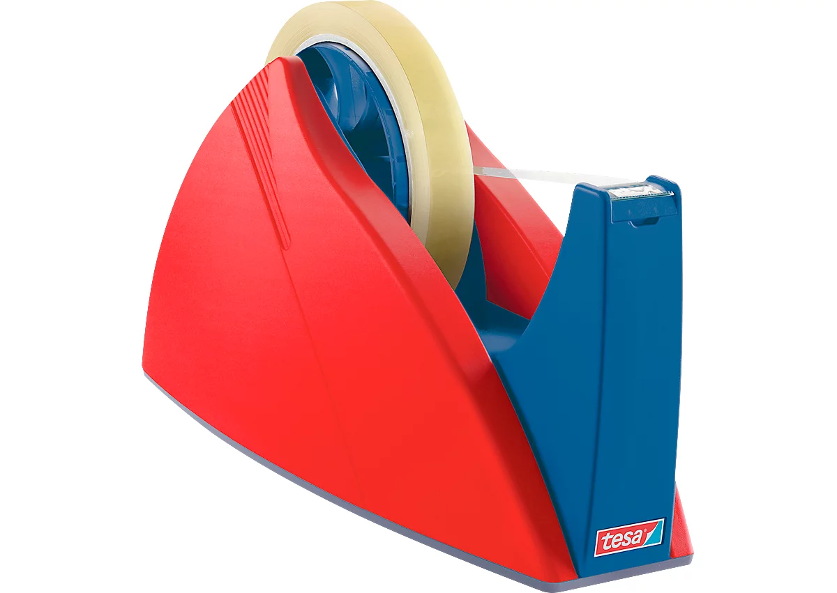 Dérouleur de table Pro de tesa®, rouge/bleu, pour rouleau de 66 m x 25 mm,