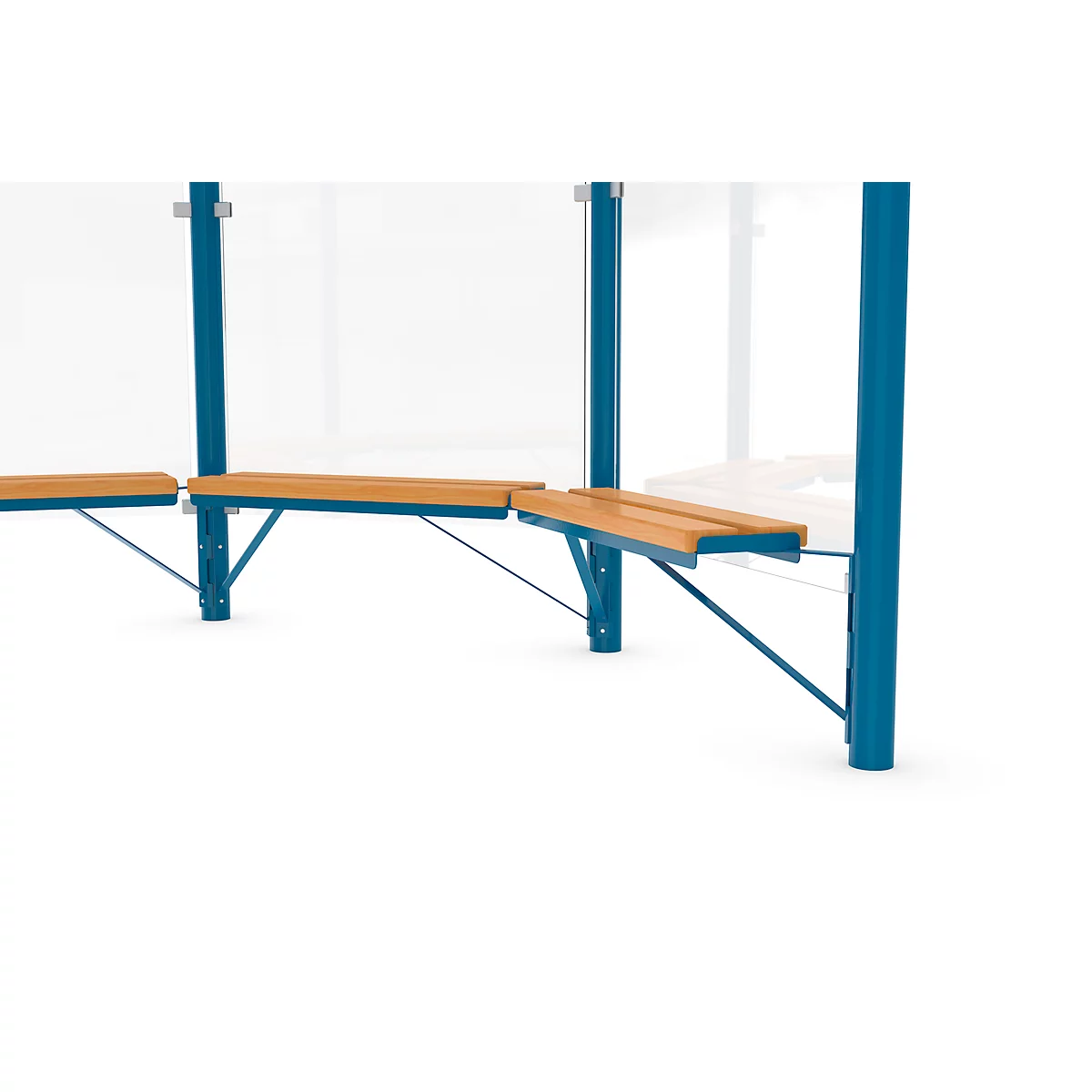 Design zitbank WSM f. Achthoekig paviljoen Paris, L 1000 mm, grenenhout, gepoedercoat staal, gentiaanblauw