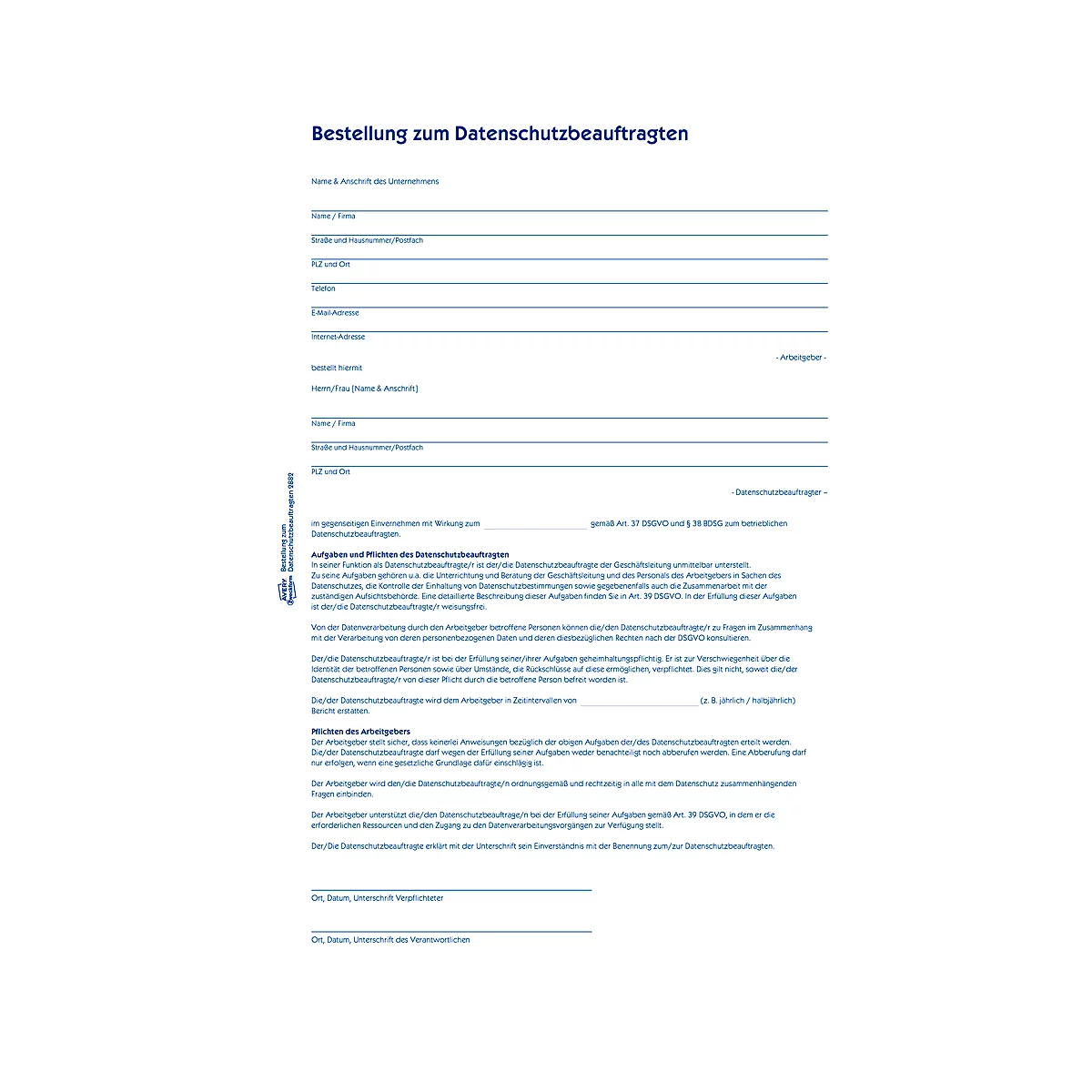 Désignation de délégués à la protection des données Avery Zweckform, A4, papier autocopiant, lot de 2