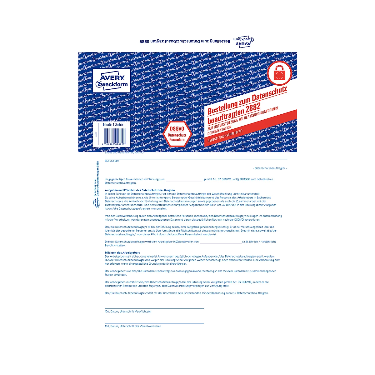 Désignation de délégués à la protection des données Avery Zweckform, A4, papier autocopiant, lot de 2