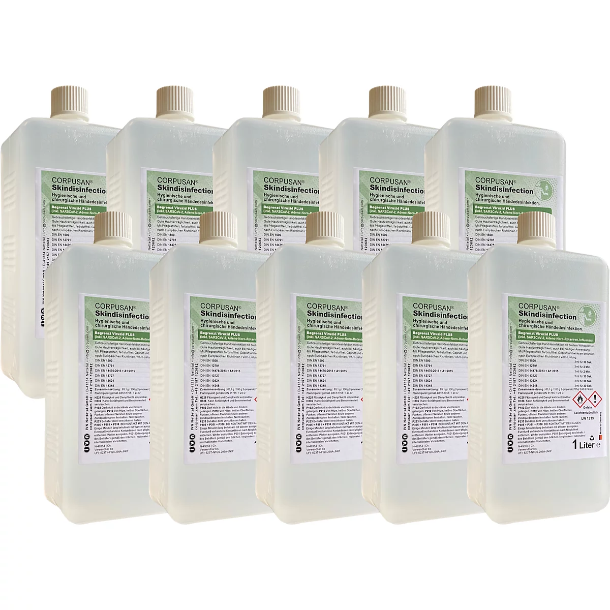 Désinfectant cutané CORPUSAN® Skindisinfection, bactéricide, lévuricide, virucide limité, incolore, 10 x 1 litre