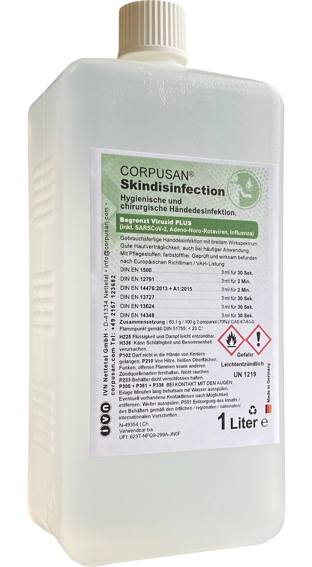 Desinfectante cutáneo CORPUSAN® Skindisinfection, bactericida, levurocida, virucida limitada, incoloro, 10 x 1 litro