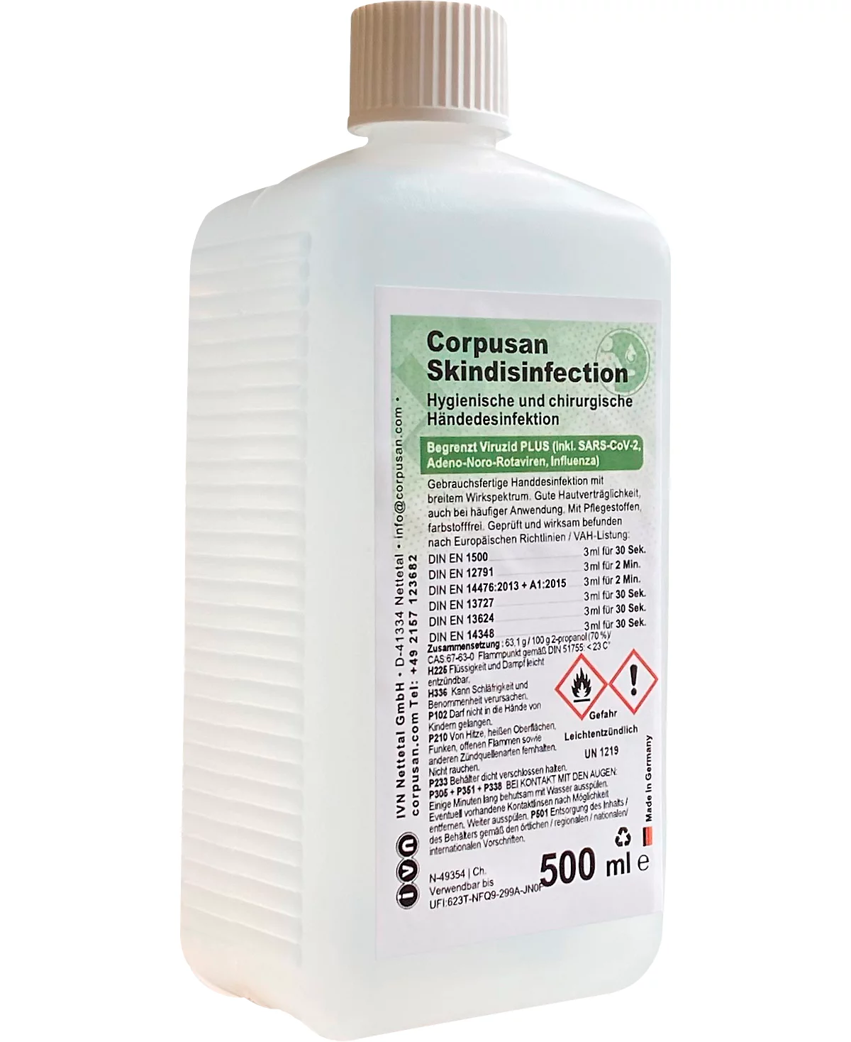 Desinfectante cutáneo CORPUSAN® Skindisinfection, bactericida, levurocida, virucida limitada, incoloro, 12 x 500 ml