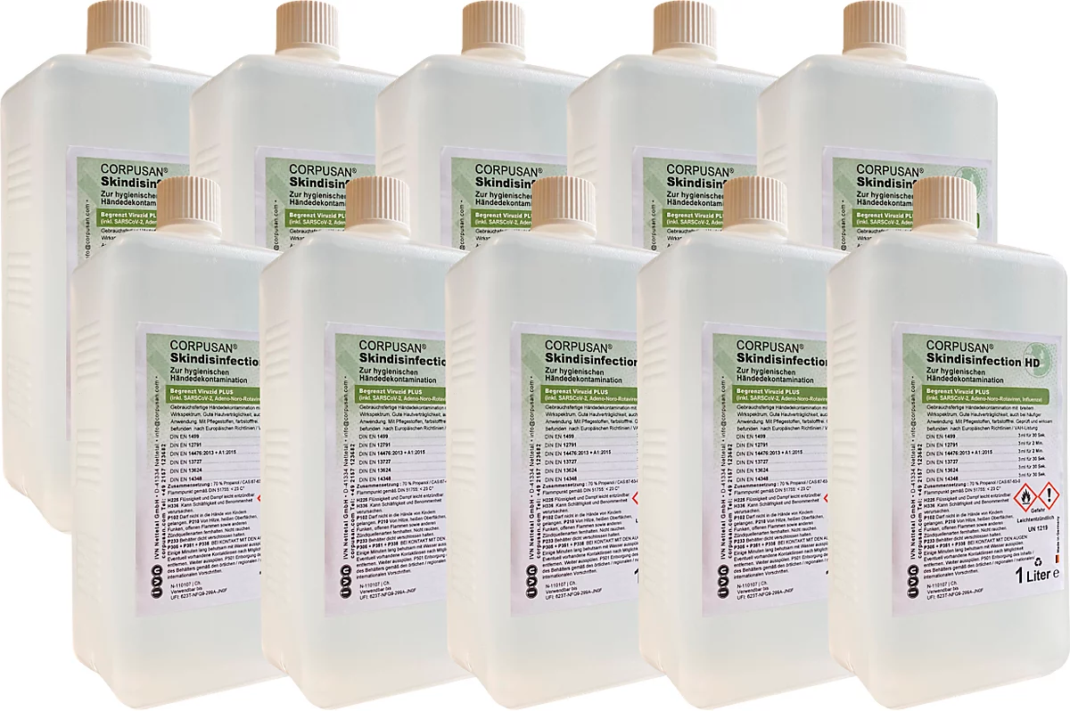 Desinfectante de manos CorpuSan® Skindisinfection HD, bactericida, luvurocida, micobactericida y limitadamente virucida PLUS, 10 x 1 l