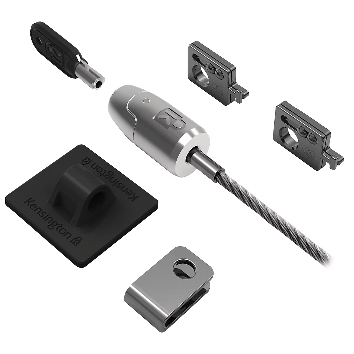 Desktopbeveiliging Kensington Desktop &amp; Peripherals Locking Kit 2.0, diefstalbeveiliging, vergrendelknop voor desktop-pc's, 2 adapters &amp; kabeloogje
