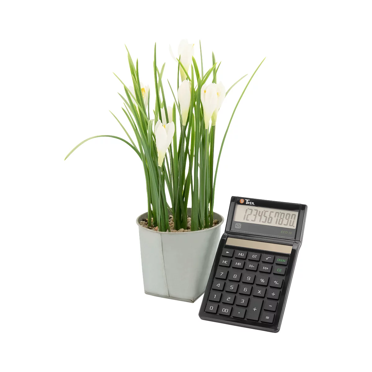 Desktopcalculator Twen Eco 10, 10-cijferig display op zonne-energie, MU &amp; GT-functie en 10-cijferig display.