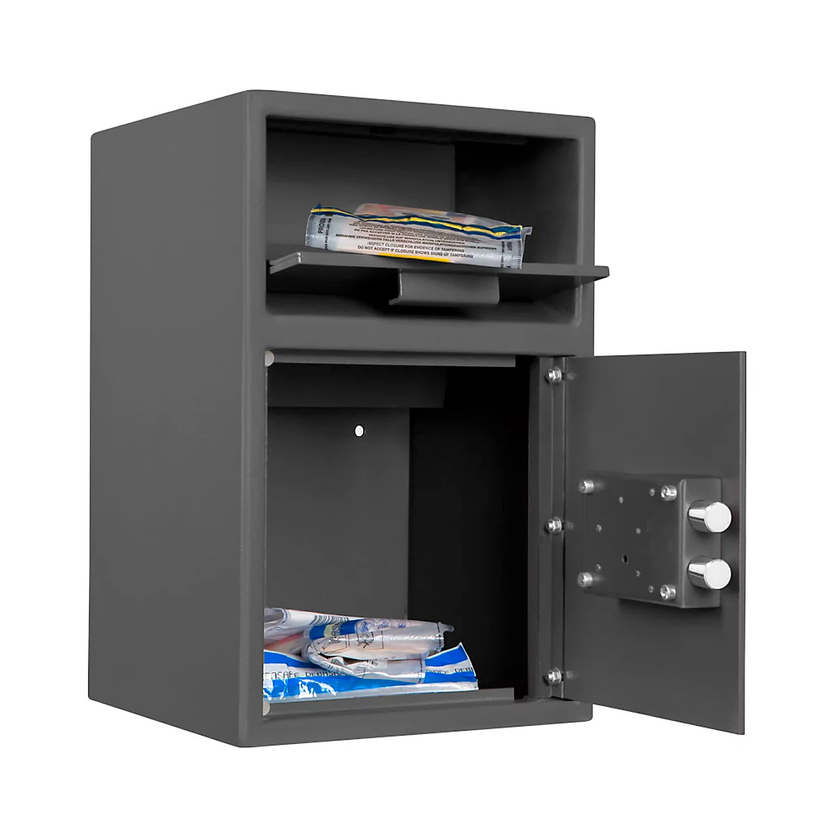 Despositt-kluis Format Dinero 1, 14,6 l, deur rechts draaiend, dubbelbaard slot, inwerpklep, B 290 x D 290 x H 450 mm, grafietgrijs