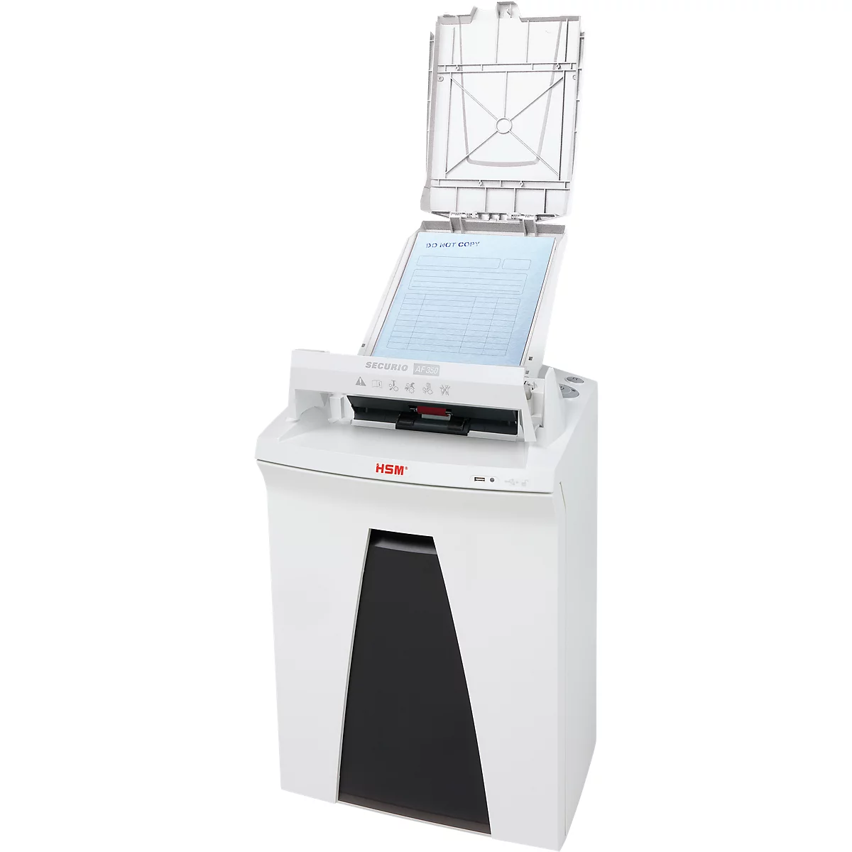 Destructeur de documents Autofeed HSM SECURIO AF350, niveau de sécurité 6, coupe en particules de 0,78 x 11 mm, 6 feuilles, blanc