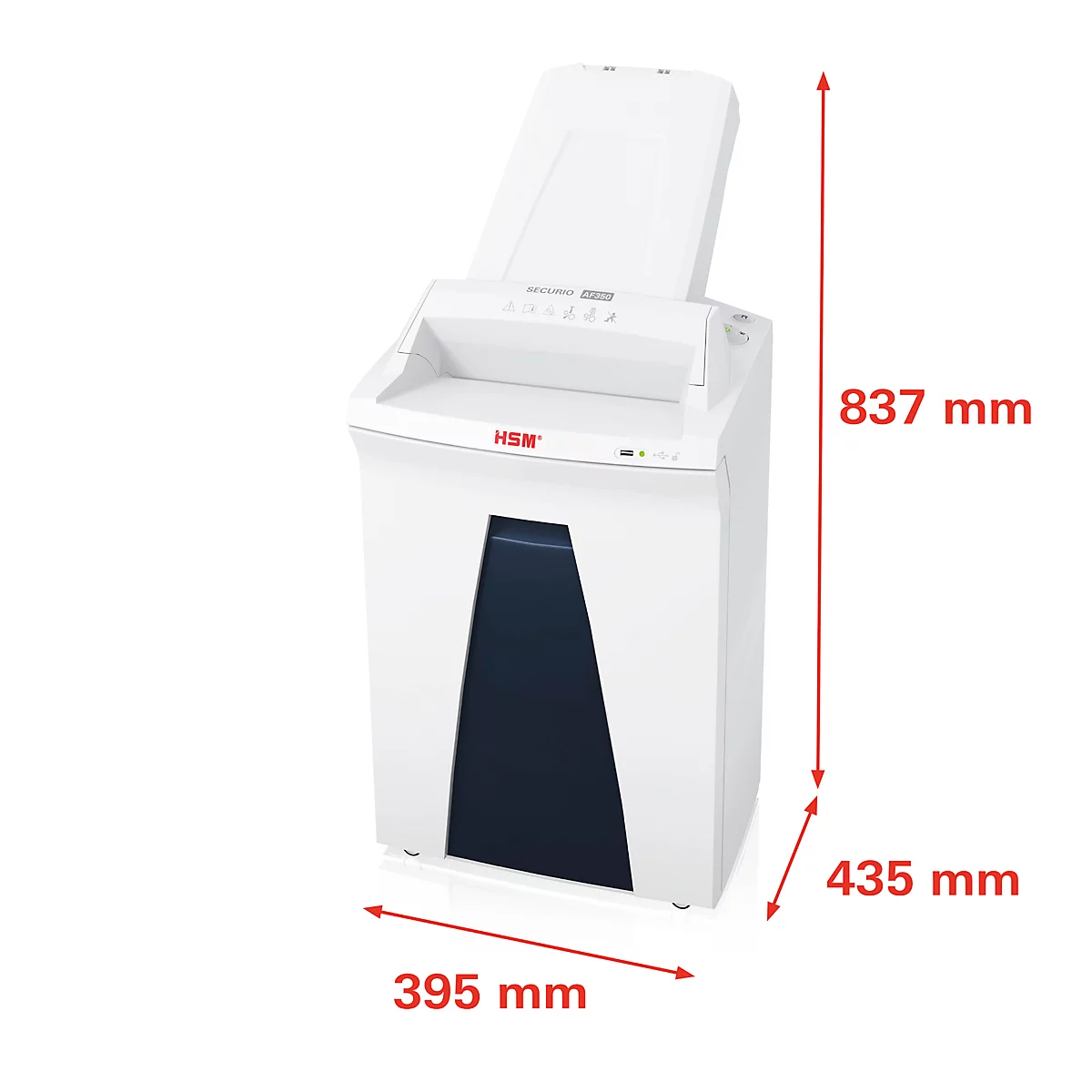 Destructeur de documents Autofeed HSM SECURIO AF350, niveau de sécurité 6, coupe en particules de 0,78 x 11 mm, 6 feuilles, blanc