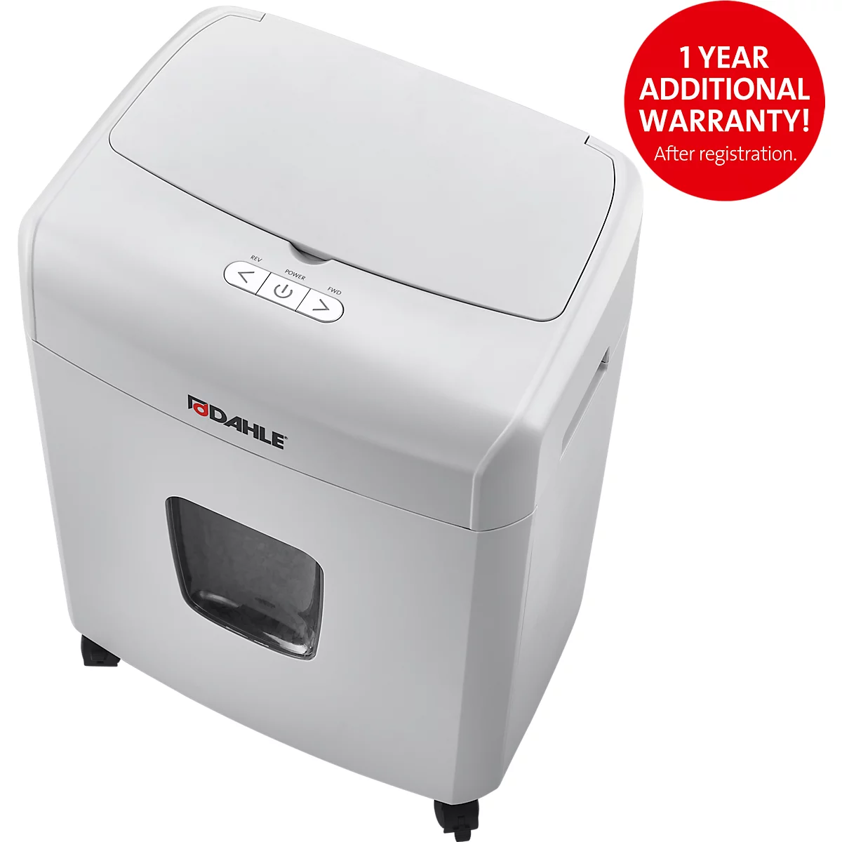 Destructeur de documents Dahle ShredMatic 90, coupe croisée 4 x 12 mm, P-4, 23 l, capacité de coupe 10 feuilles, L 367 x P 263 x H 506 mm