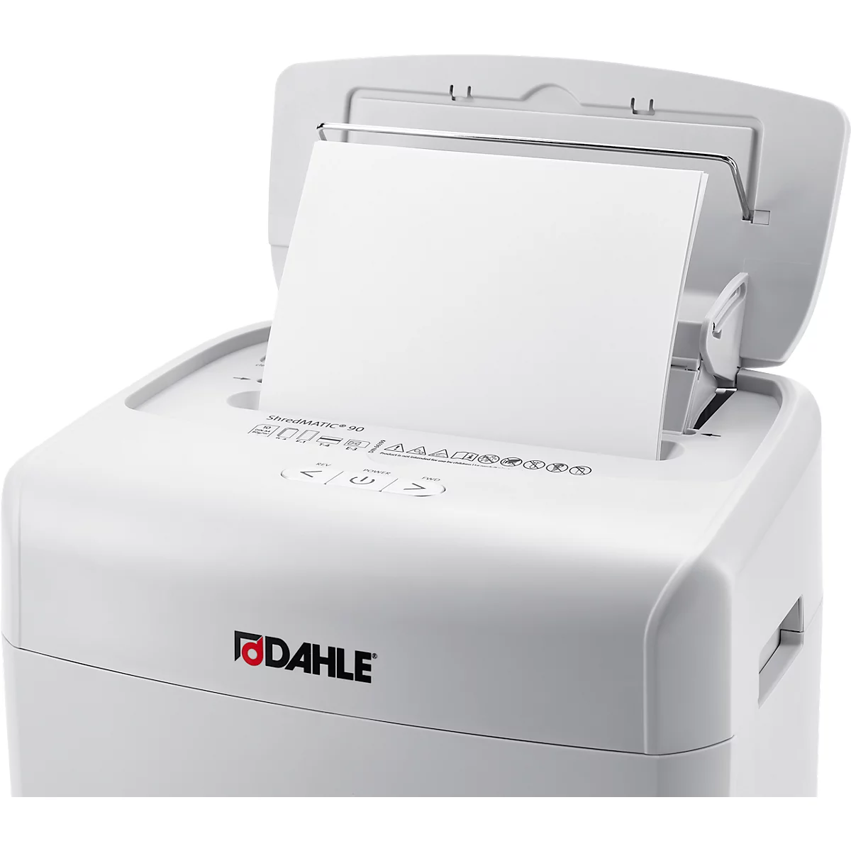 Destructeur de documents Dahle ShredMatic 90, coupe croisée 4 x 12 mm, P-4, 23 l, capacité de coupe 10 feuilles, L 367 x P 263 x H 506 mm