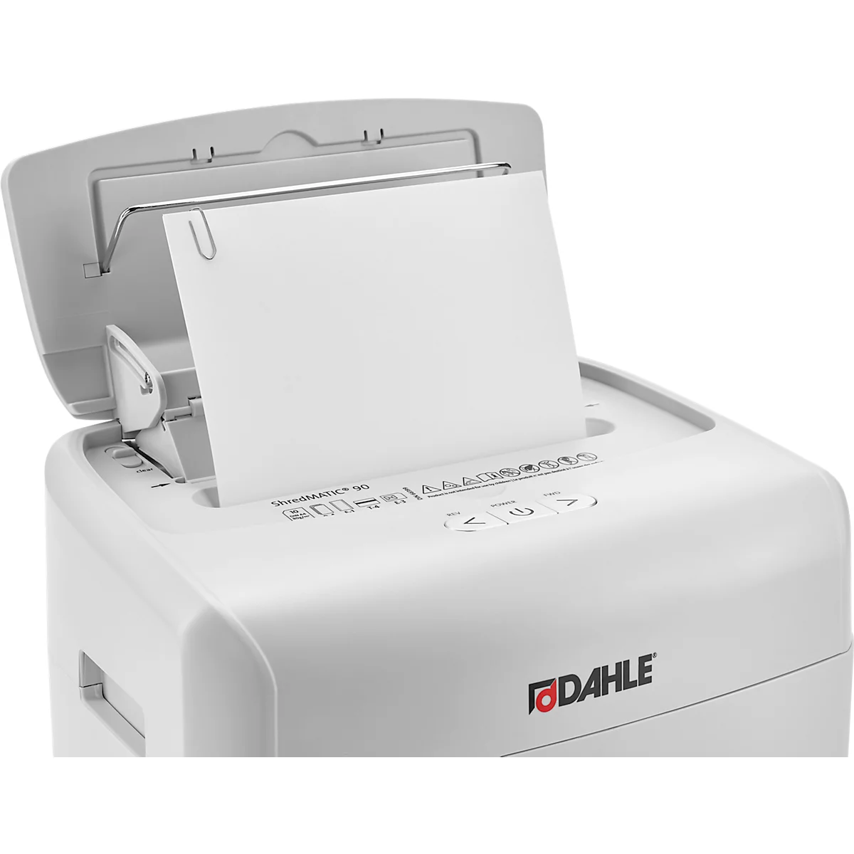 Destructeur de documents Dahle ShredMatic 90, coupe croisée 4 x 12 mm, P-4, 23 l, capacité de coupe 10 feuilles, L 367 x P 263 x H 506 mm