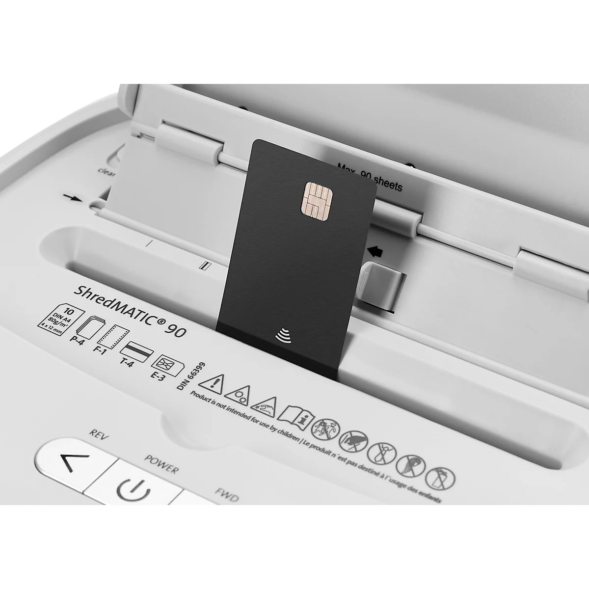 Destructeur de documents Dahle ShredMatic 90, coupe croisée 4 x 12 mm, P-4, 23 l, capacité de coupe 10 feuilles, L 367 x P 263 x H 506 mm