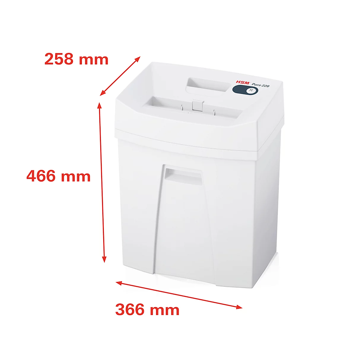 Destructeur de documents HSM Pure 220, niveau de sécurité 4, coupe en particules 4 x 25 mm, 7 feuilles, blanc