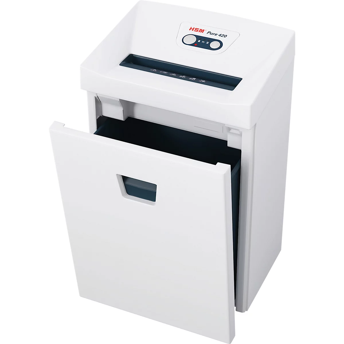 Destructeur de documents HSM Pure 420, niveau de sécurité P4, coupe en particules 4,5 x 30 mm, jusqu'à 35 l, plastique &amp; métal, blanc