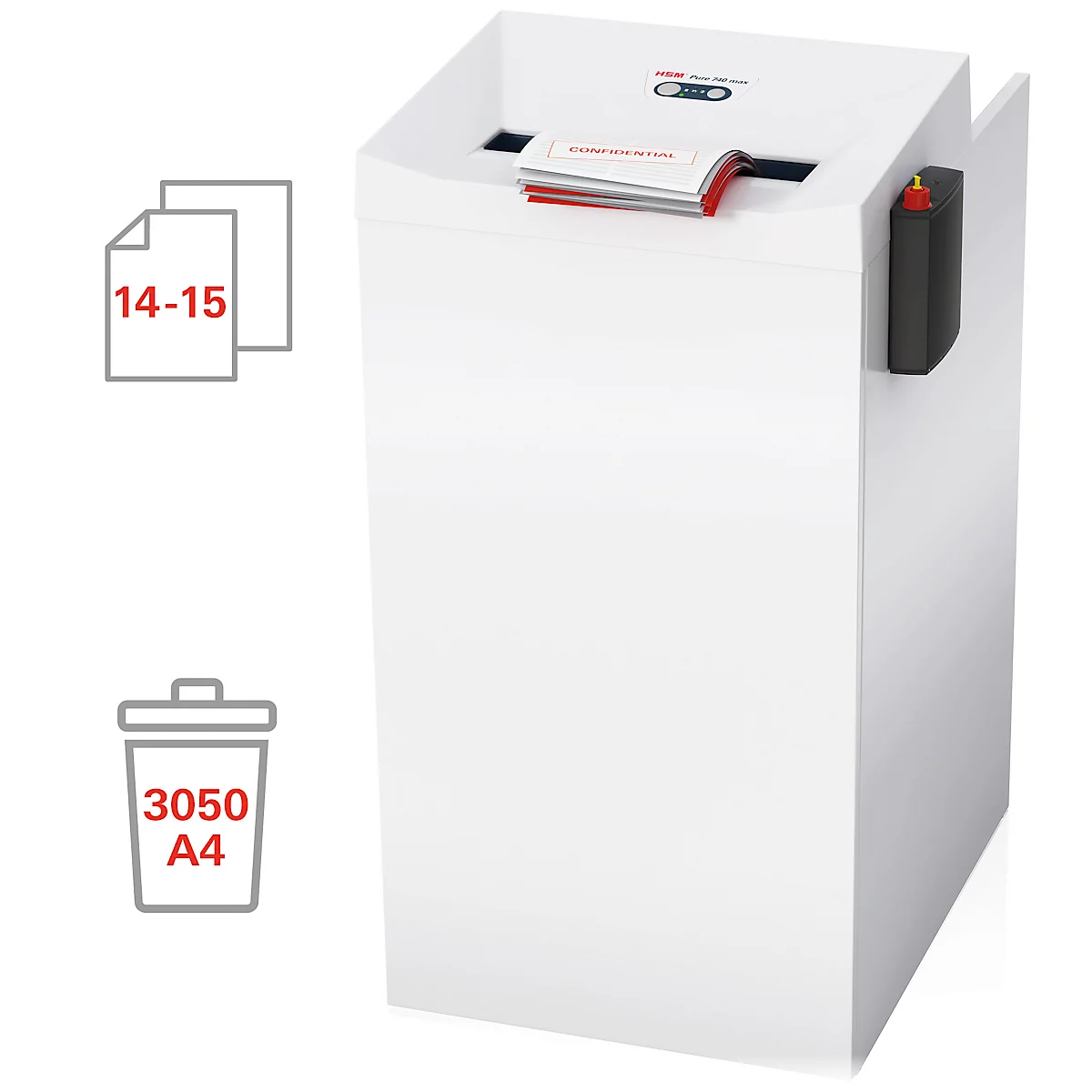 Destructeur de documents HSM Pure 740 max, niveau de sécurité 4, coupe en particules de 1,9 x 15 mm, 15 feuilles, blanc