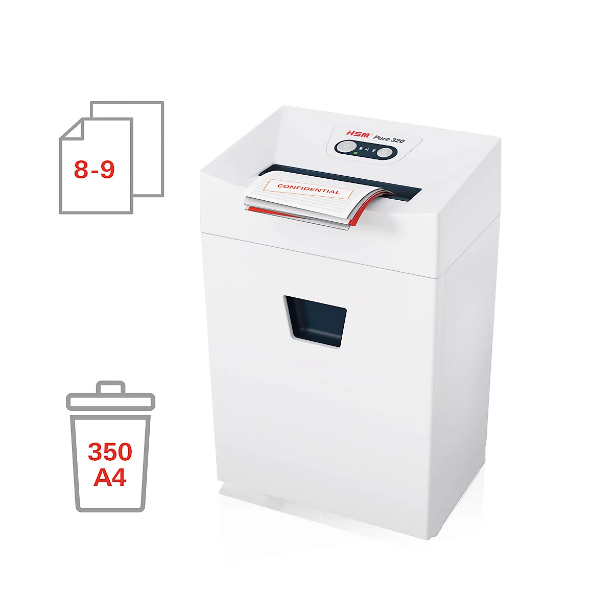 Destructeur de documents HSM Pure, niveau de sécurité P4, coupe en particules 3,9 x 30 mm, jusqu'à 25 l, plastique &amp; métal, blanc