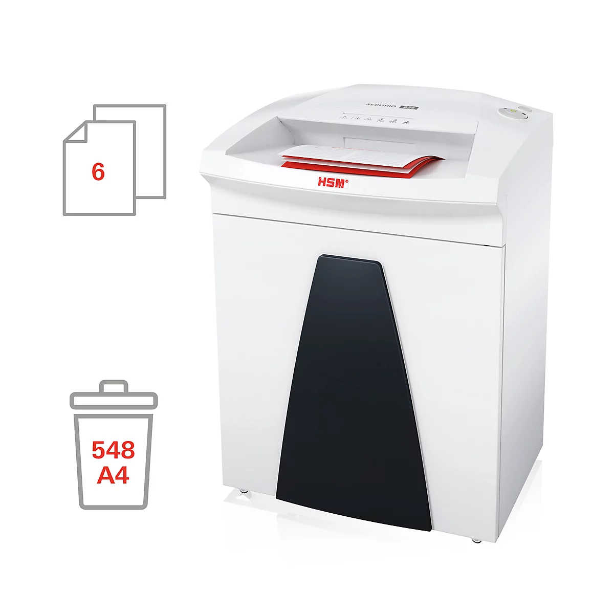 Destructeur de documents HSM SECURIO B26, niveau de sécurité 6, coupe en particules de 0,78 x 11 mm, 6 feuilles, blanc
