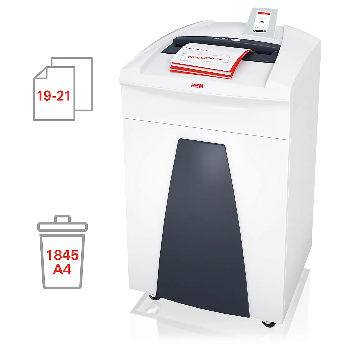 Destructeur de documents HSM SECURIO P40i, niveau de sécurité 5, coupe en particules de 1,9 x 15 mm, 21 feuilles, blanc