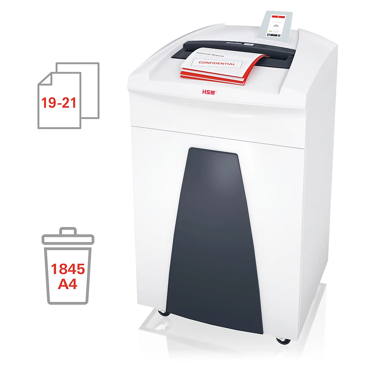 Destructeur de documents HSM SECURIO P40i, niveau de sécurité 5, coupe en particules de 1,9 x 15 mm, déchiquetage de CD, 21 feuilles, blanc