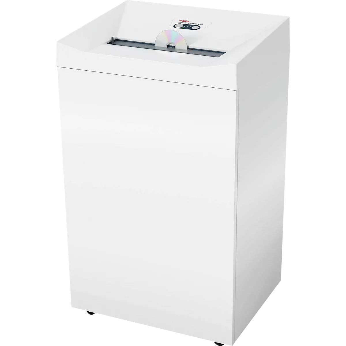 Destructeur de documents HSM StoreEx OMDD 130, pour CD's/DVD's/cartes de crédit, coupe en particules 2,2 x 4 mm, P-4, 51 l de capacité de réception, blanc