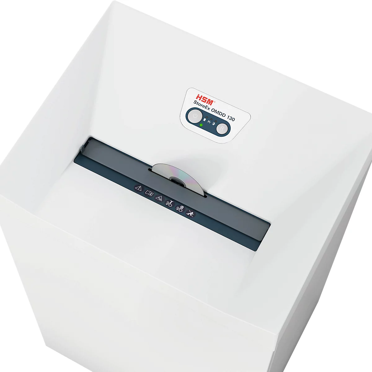 Destructeur de documents HSM StoreEx OMDD 130, pour CD's/DVD's/cartes de crédit, coupe en particules 2,2 x 4 mm, P-4, 51 l de capacité de réception, blanc