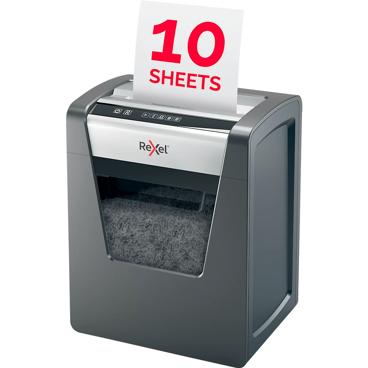 Destructeur de documents Momentum M510 Rexel, découpe de morceaux 2 x 15 mm, P5, 23 L, 10 feuilles, anti-bourrage papier