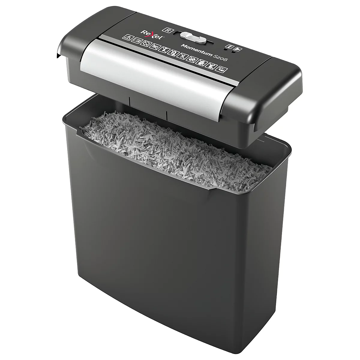 Destructeur de documents Momentum S206 Rexel, découpe de bandes 6 mm, P-2, 9 L, capacité de découpe de 6 feuilles
