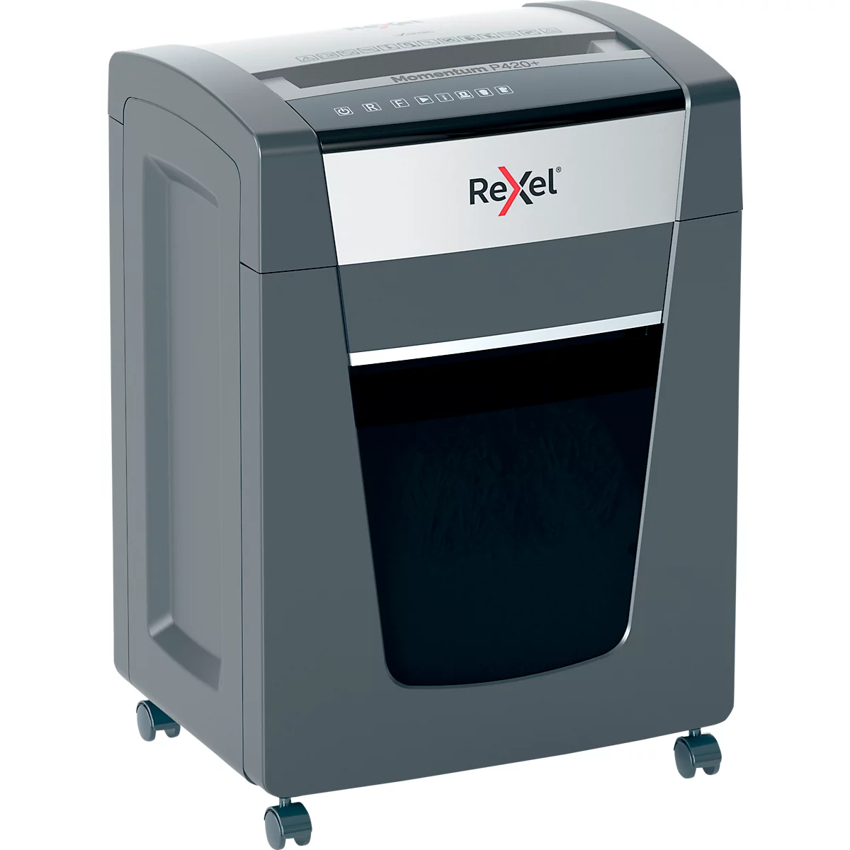 Destructeur de documents Rexel Momentum Extra P420+, mobile, P4, coupe croisée 4 x 35 mm, 30 l, capacité de coupe 20 feuilles, noir