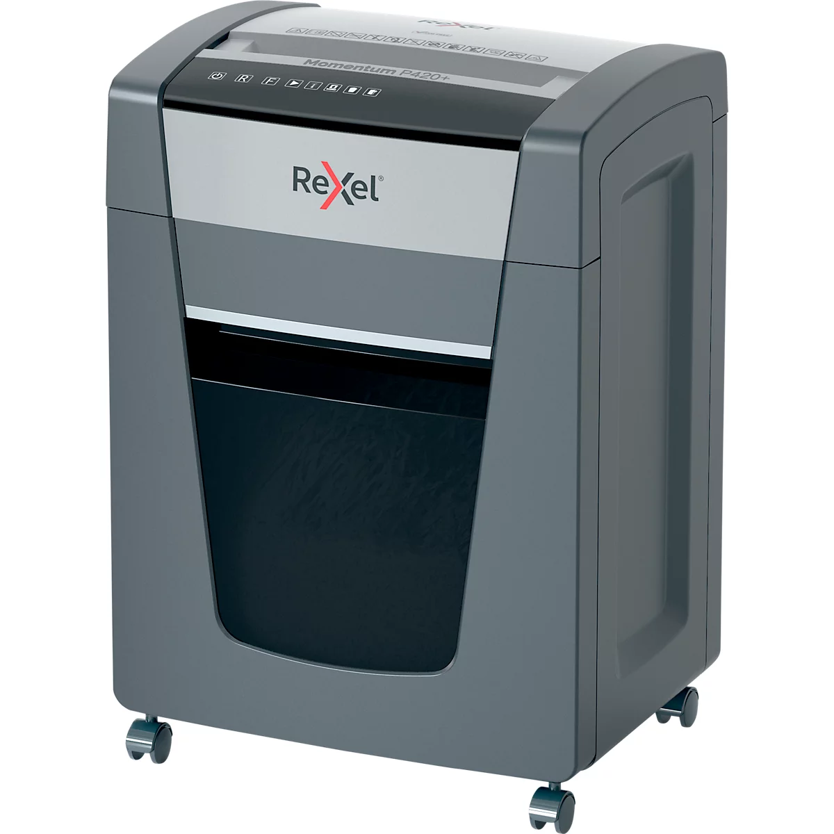Destructeur de documents Rexel Momentum Extra P420+, mobile, P4, coupe croisée 4 x 35 mm, 30 l, capacité de coupe 20 feuilles, noir