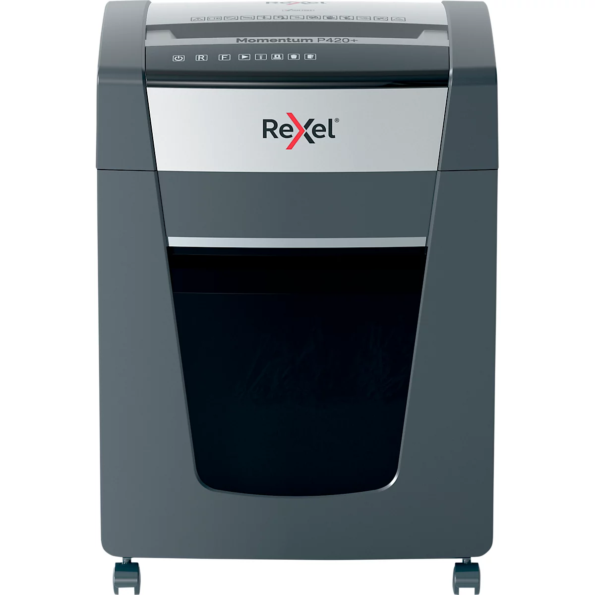 Destructeur de documents Rexel Momentum Extra P420+, mobile, P4, coupe croisée 4 x 35 mm, 30 l, capacité de coupe 20 feuilles, noir