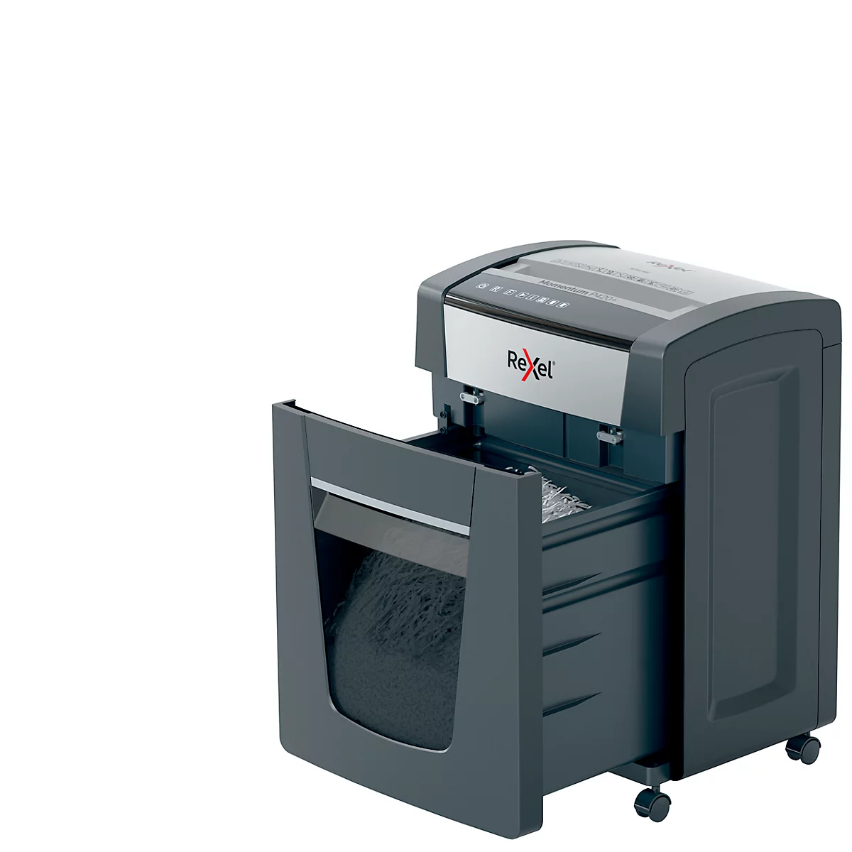 Destructeur de documents Rexel Momentum Extra P420+, mobile, P4, coupe croisée 4 x 35 mm, 30 l, capacité de coupe 20 feuilles, noir