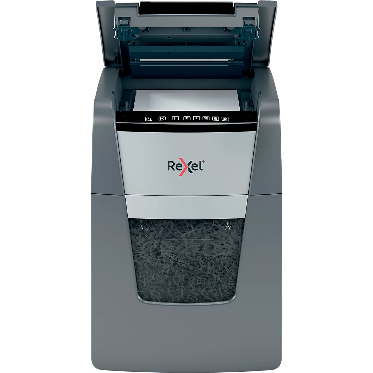 Destructeur de documents Rexel Optimum AutoFeed+ 100M P5, entièrement automatique, coupe micro 2 x 15 mm, 34 l, capacité de coupe 100 feuilles, noir