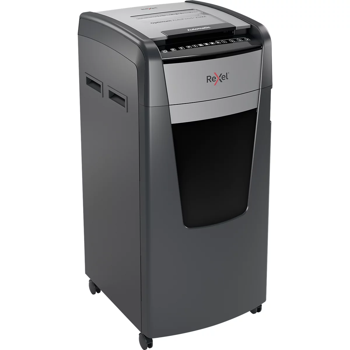 Destructeur de documents Rexel Optimum AutoFeed+ 750M P5, entièrement automatique, coupe micro 2 x 15 mm, 140 l, capacité de coupe 750 feuilles, avec rouleaux, noir