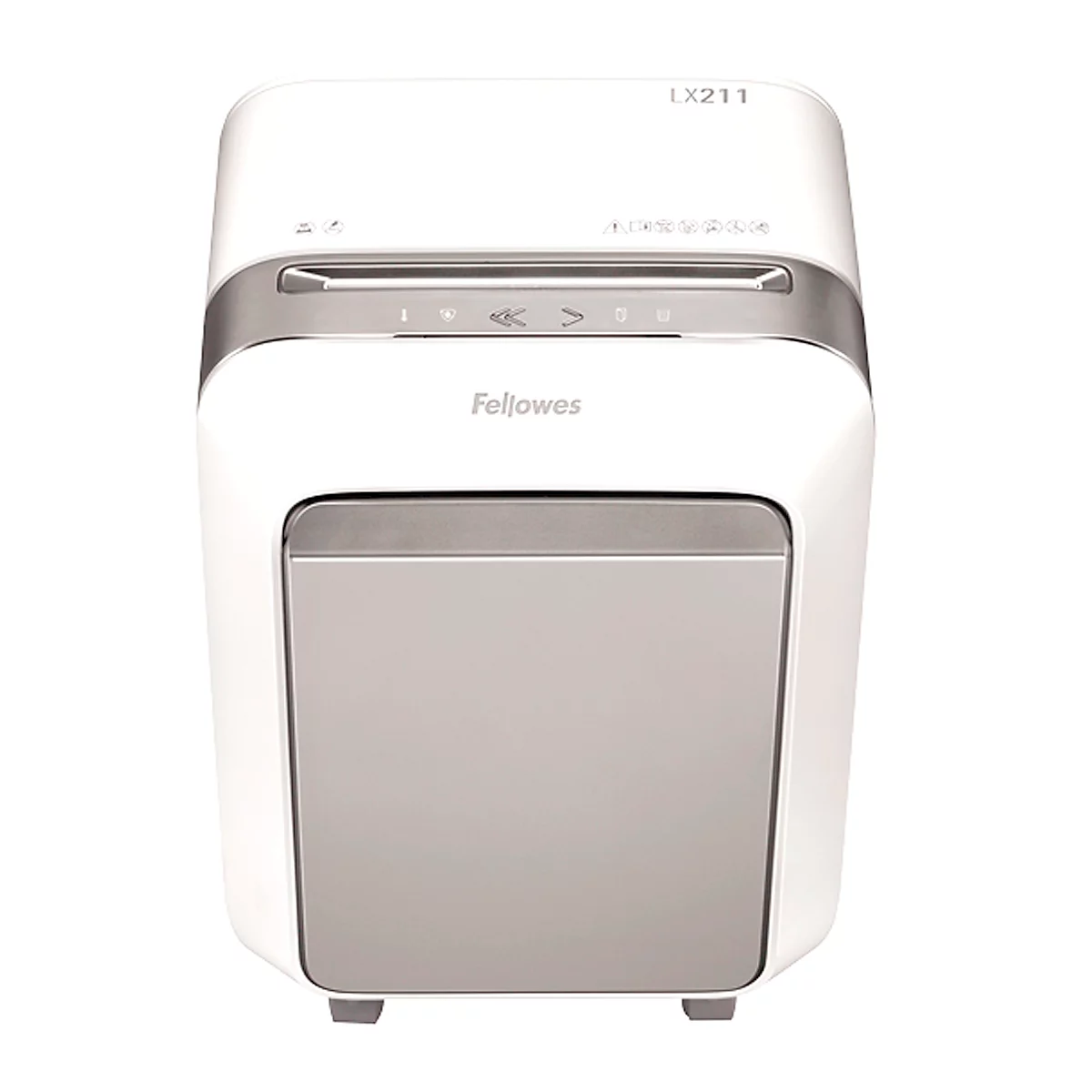 Destructeur Fellowes® Microshred LX 211, coupe micro-particules 2 x 12 mm, P-5, 23 l, capacité de coupe 15 feuilles, avec rouleaux, blanc