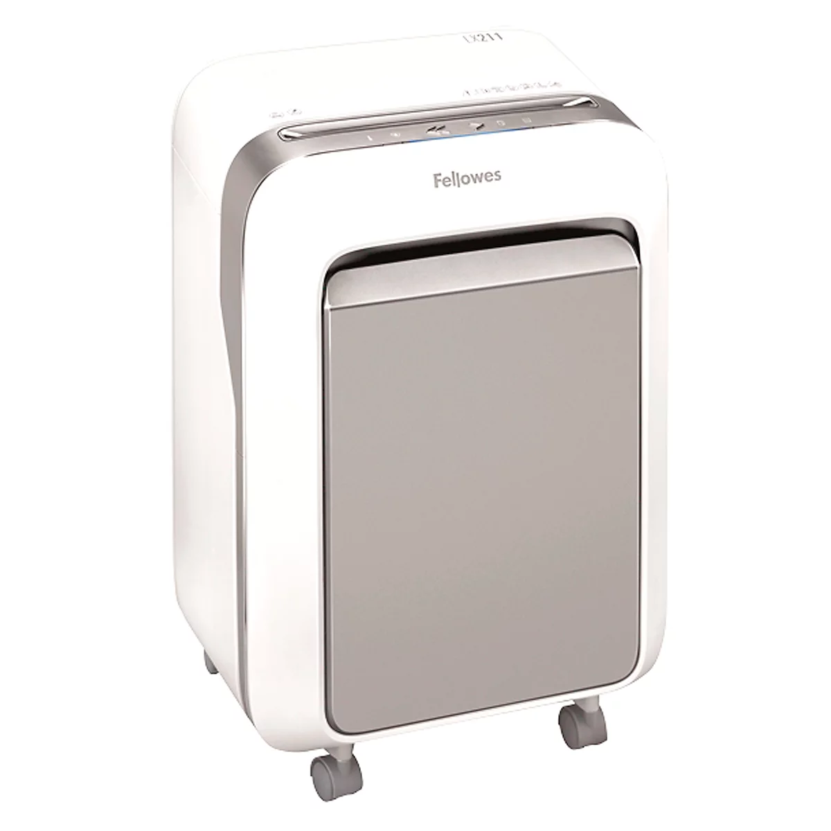 Destructeur Fellowes® Microshred LX 211, coupe micro-particules 2 x 12 mm, P-5, 23 l, capacité de coupe 15 feuilles, avec rouleaux, blanc