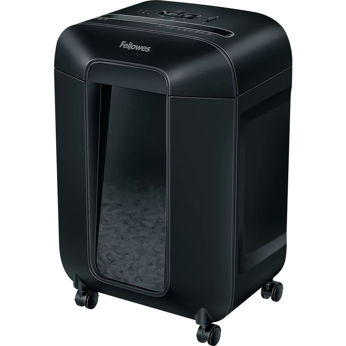 Destructora Fellowes® Powershred LX 85, corte de partículas 4 x 40 mm, P-4, 19 l, capacidad de corte de 12 hojas, con rodillos, negra